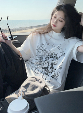 DYXY美式风2026飞马字母印花短袖T恤oversize圆领设计感上衣洗水