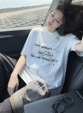 DYXY美式风oversize模糊字母印花短袖T恤男女小众ins潮牌上衣2026