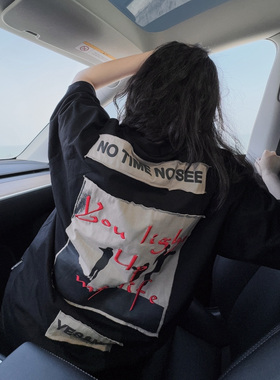 DYXY美式高街贴布绣短袖T恤宽松复古小众oversize休闲潮牌男女bf