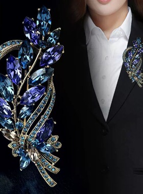 复古欧美水晶宝石胸针高档女士胸花别针大气西装晚礼服百搭配