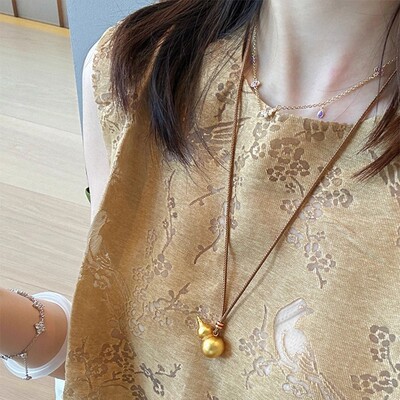 新中式古法沙金葫芦吊坠项链女福禄高级感轻奢小众手工编绳毛衣链