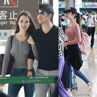 吉娜明星同款灰色针织衫秋装新款修身显瘦紧身百搭t恤打底上衣女