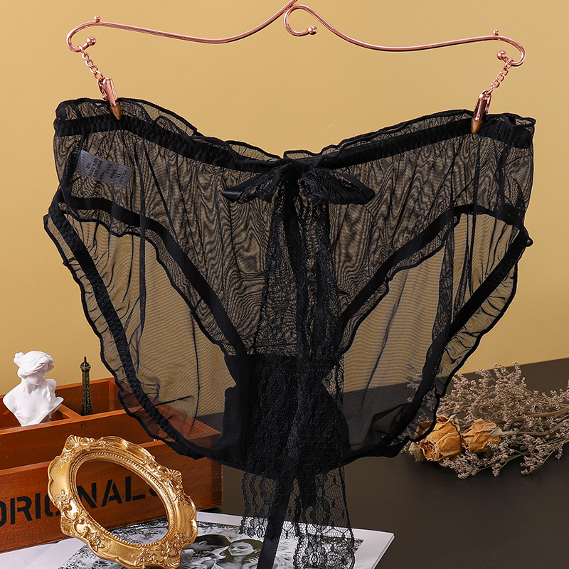 蕾丝性感内裤女透明骚气网纱夫妻大码蝴蝶结日系情趣内裤女生裸感
