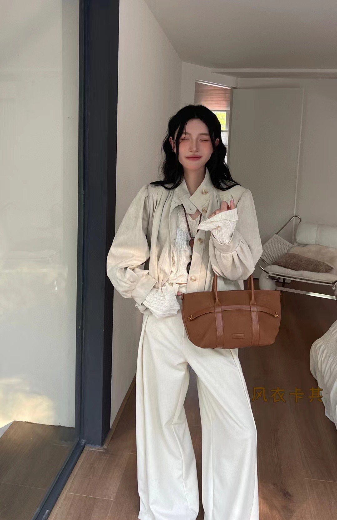 鹿皮绒咖色时髦小众韩版通勤轻便手提包包个性潮流韩版子母包斜挎