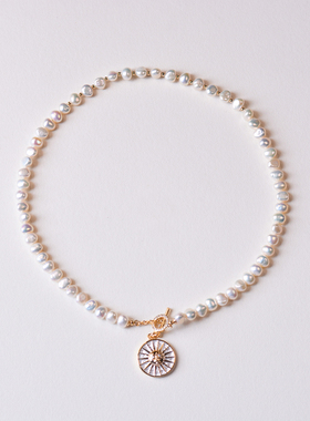 原创小众淡水巴洛克珍珠女项链太阳神轻奢法式锁骨链颈链