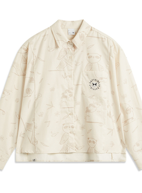 李宁女士运动生活休闲衬衫春秋简约时尚百搭翻领宽松上衣ASHU548