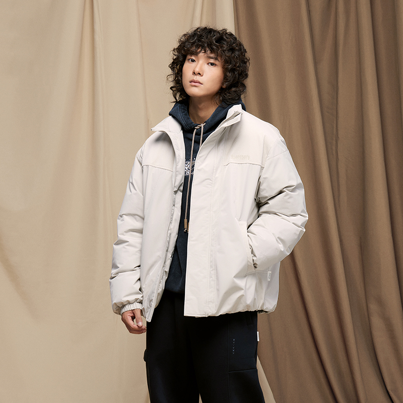 李宁中国文化男女同款短羽绒服时尚宽松防风保暖外套AYMT147-B品