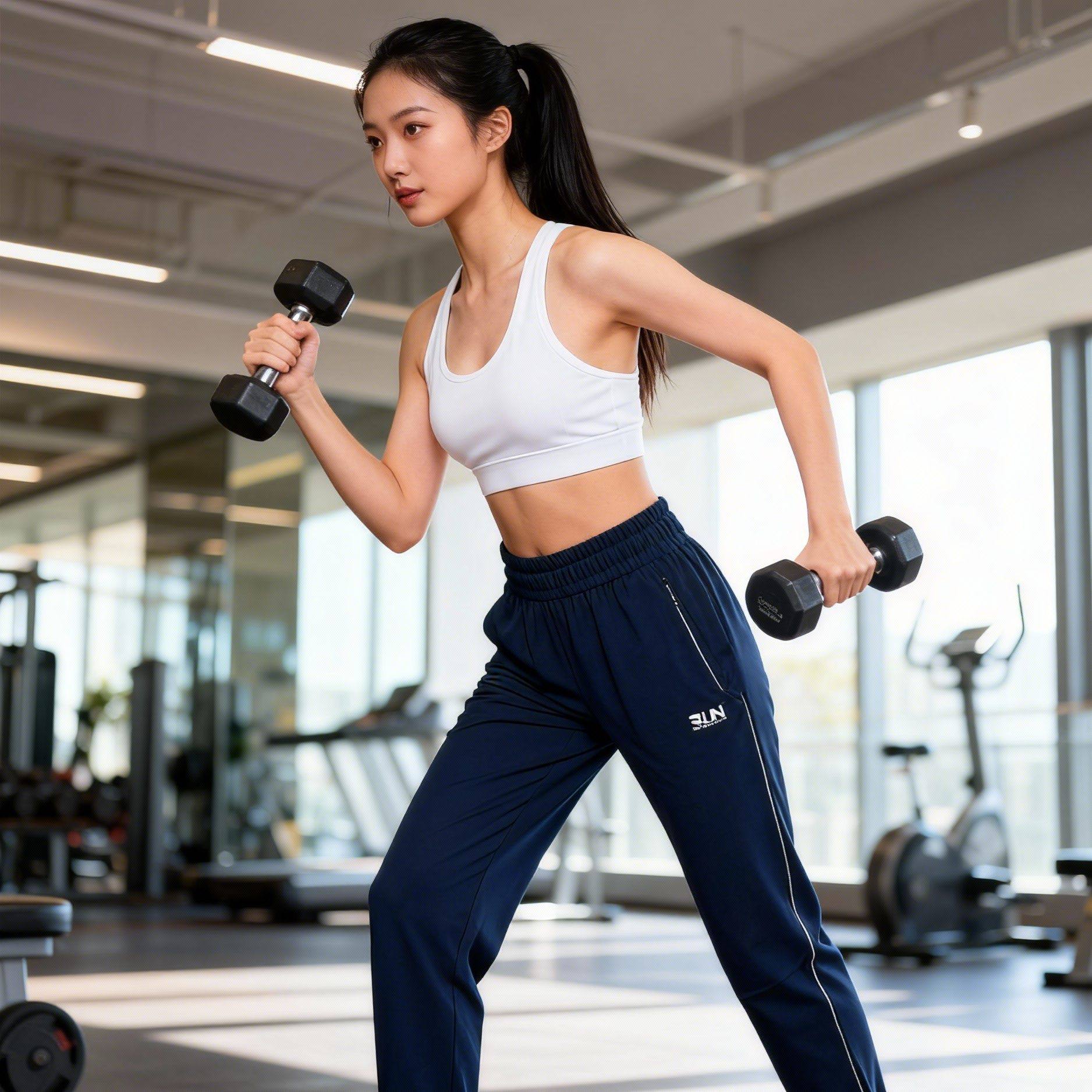 361&deg;速干女款松紧带修身型运动梭织春夏时尚束脚长裤662414721F