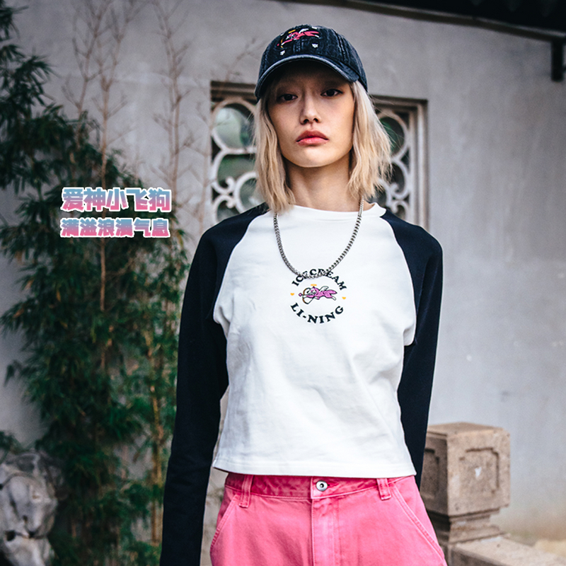 LI-NING/李宁春季女圆领中国李宁系列潮流时尚T恤长袖AHSU736-B品