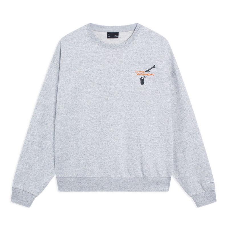 李宁男滑板系列运动套头无帽卫衣宽松休闲圆领运动服AWDT155-B品
