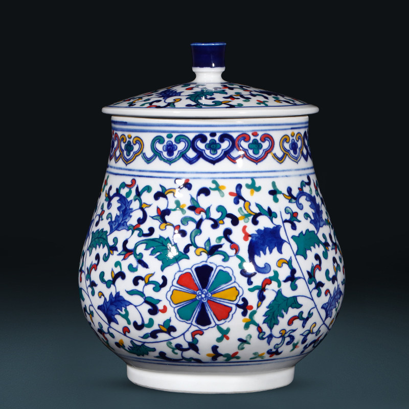 景德镇陶瓷器手工创意青花釉下五彩储物罐茶叶罐新中式客厅装饰品