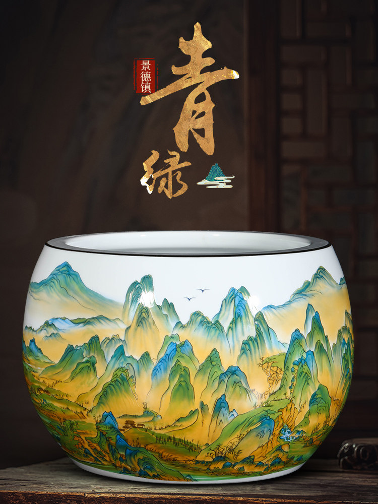 景德镇陶瓷器聚宝盆开业装饰品摆件家居客玄关厅电视柜旁乔迁礼物