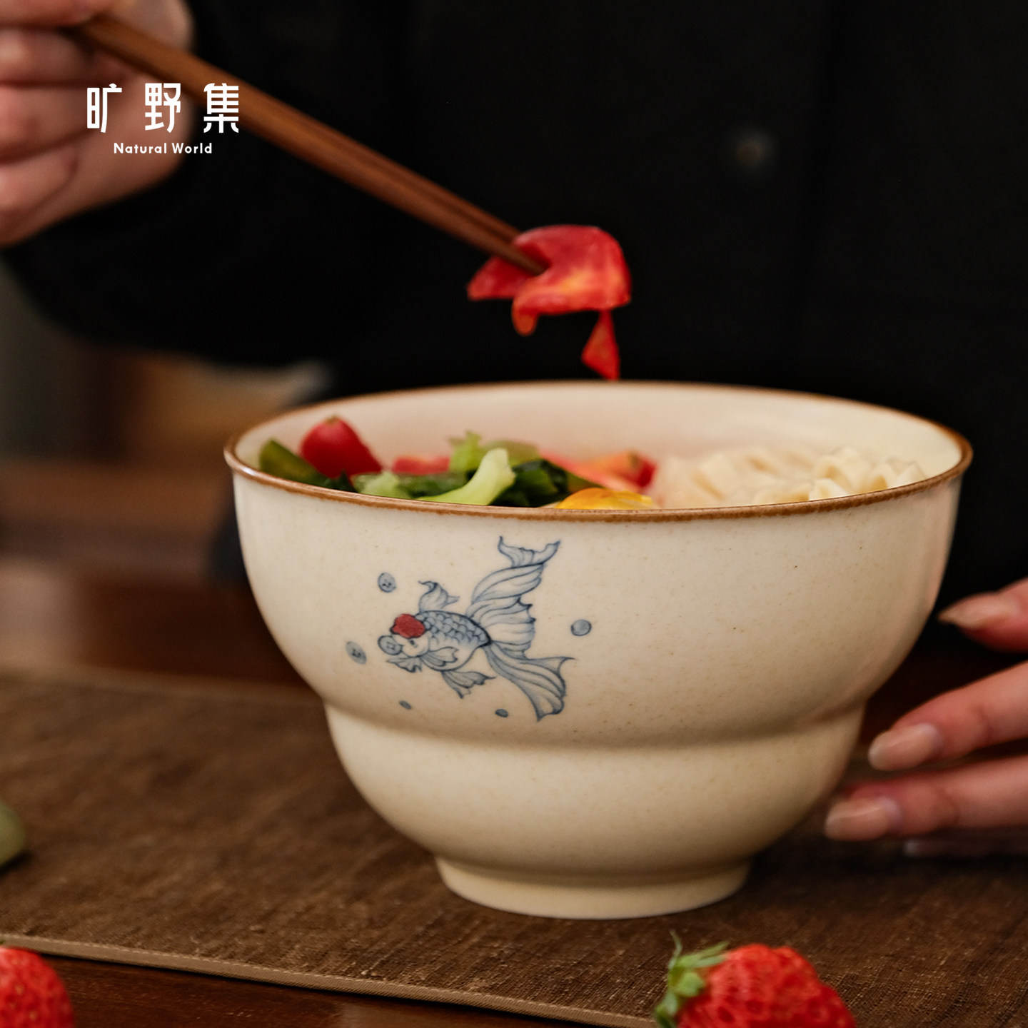 旷野集景德镇葫芦面碗个人专用釉下彩手绘家用青花陶瓷餐具高颜值