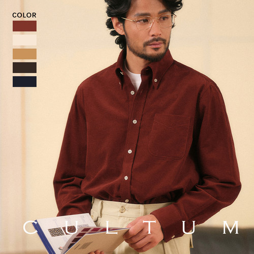 纯棉灯芯绒纽扣领长袖衬衫IVY风