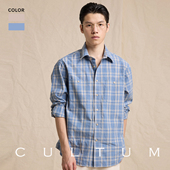 100%新疆棉 CULTUM日系工装 口袋格纹衬衫 男长袖 复古学院风衬衣