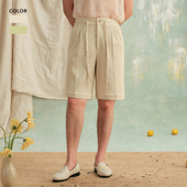 CULTUM慵懒度假风针织松紧腰抽绳单褶直筒短裤 可水洗易打理 男