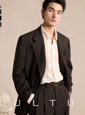 【羊毛混纺】CULTUM男女同款平驳领双排四扣一休闲松弛高智感西装