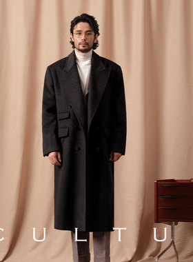 CULTUM100%羊毛加厚880g重柴斯特呢子大衣男中长款戗驳领双排外套