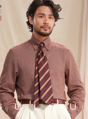 【保暖亲肤法兰绒】CULTUM帝国领衬衫男针孔领人字纹纯棉长袖衬衣