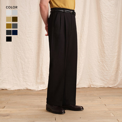 犀牛褶工艺透气直筒西裤好莱坞裤