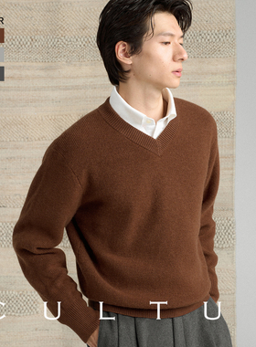 【100%羊毛】CULTUM秋冬复古老钱风百搭羊毛衫保暖针织V领毛衣男