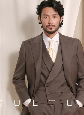 【澳洲羊毛 半麻衬】CULTUM英式免熨烫亲王格结婚新郎西服套装男