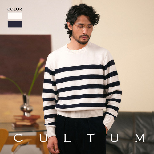 羊绒复古学院风针织衫圆领海魂衫