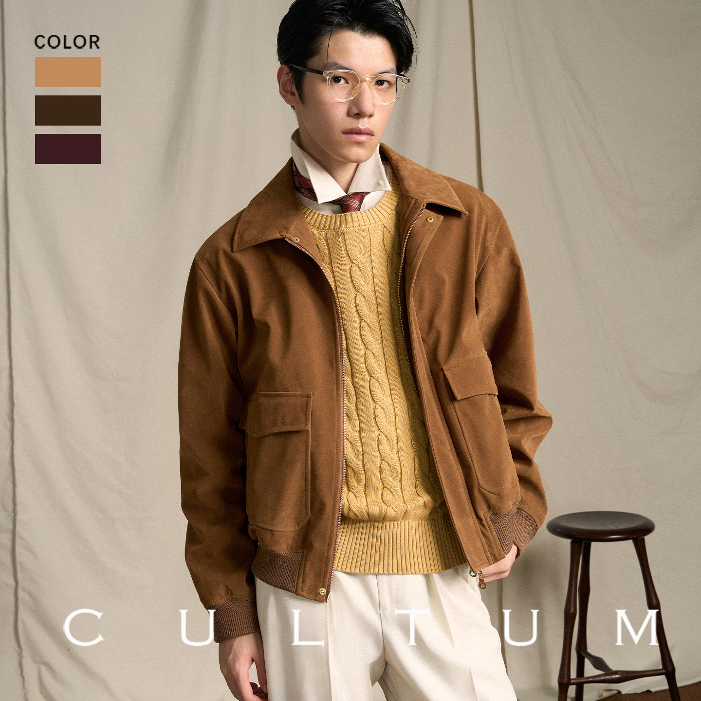 CULTUM翻领秋冬宽松休闲飞行夹克