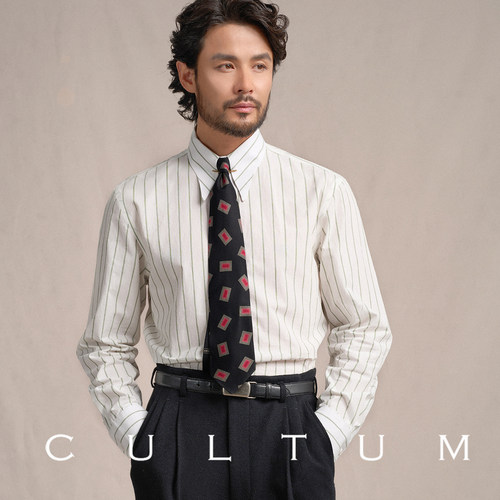 CULTUM复古纯棉尖领条纹衬衫