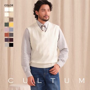 CULTUM秋冬百搭套头V领针织背心男内搭叠穿马甲 保暖山羊绒