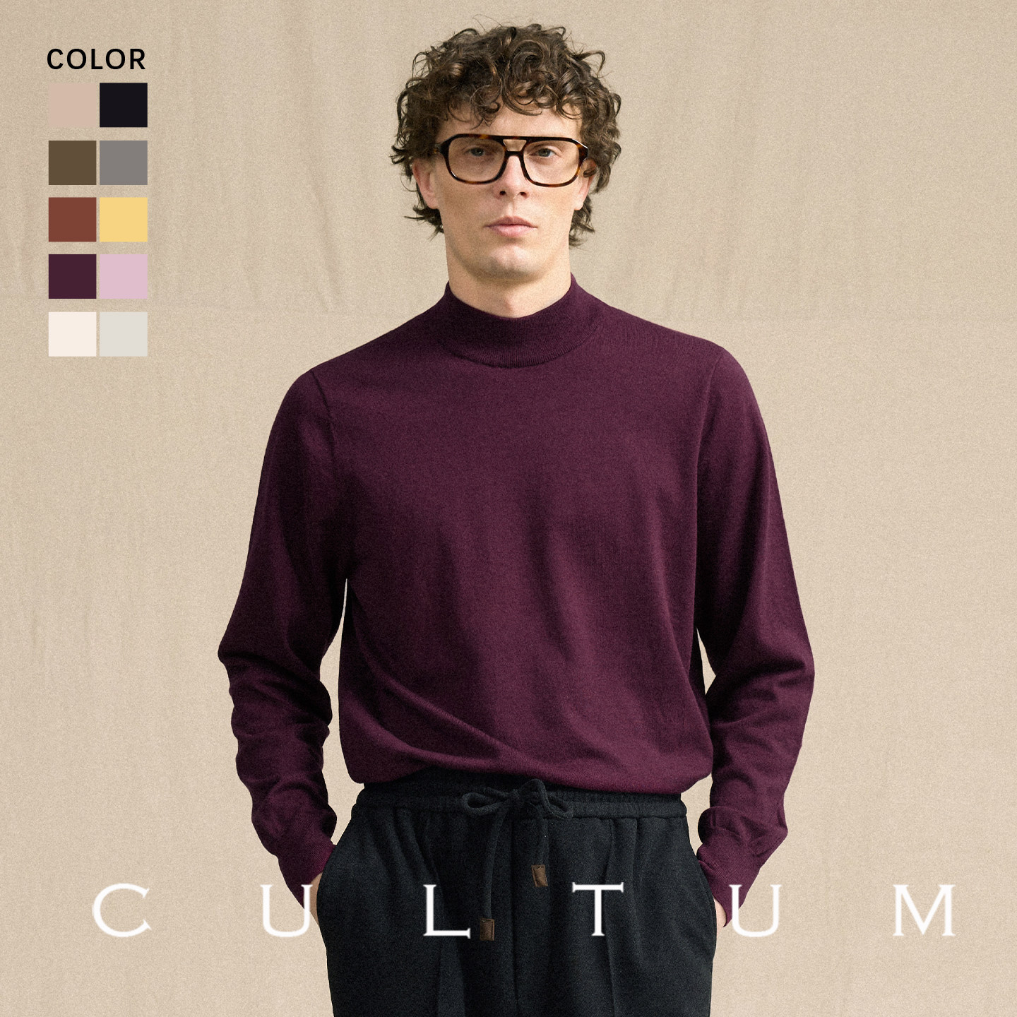【山羊绒保暖亲肤】CULTUM秋冬针织衫半高领毛衣男内搭长袖打底衫