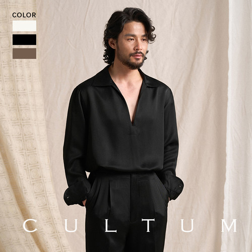 丝缎凉感醋酸天丝V领衬衫长袖