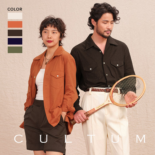 CULTUM古巴领长袖复古纯棉衬衫