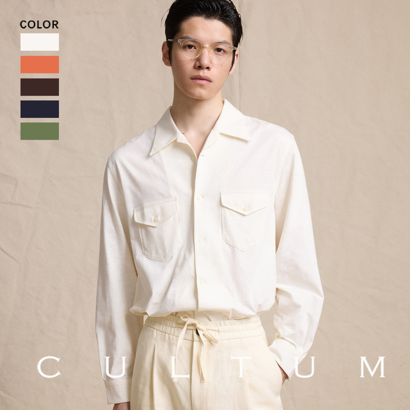 CULTUM古巴领长袖复古纯棉衬衫图片