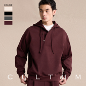 重磅双面100%全棉 CULTUM宽松休闲半开襟连帽卫衣春秋男女同款
