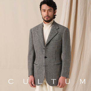 CULTUM 1930s复古加厚550g重磅全羊毛粗纺黑白千鸟格西服外套男