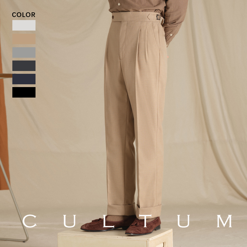 精纺亲肤法兰绒高腰长裤西裤