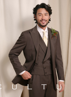 【1499礼盒】CULTUM澳洲羊毛半麻衬亲王格西服套装男新郎结婚西装