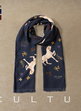 【羊毛桑蚕丝】CULTUM手工复古印花保暖羊毛围巾披肩男女围脖礼物