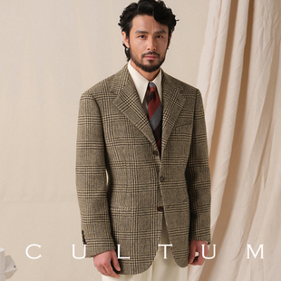 1930s复古加厚420g重磅全羊毛粗纺亲王格西服外套男单西 CULTUM