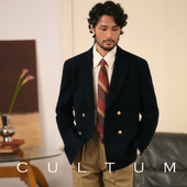 CULTUM加厚款 100%羊毛 戗驳领双排运动西服外套男休闲复古西装