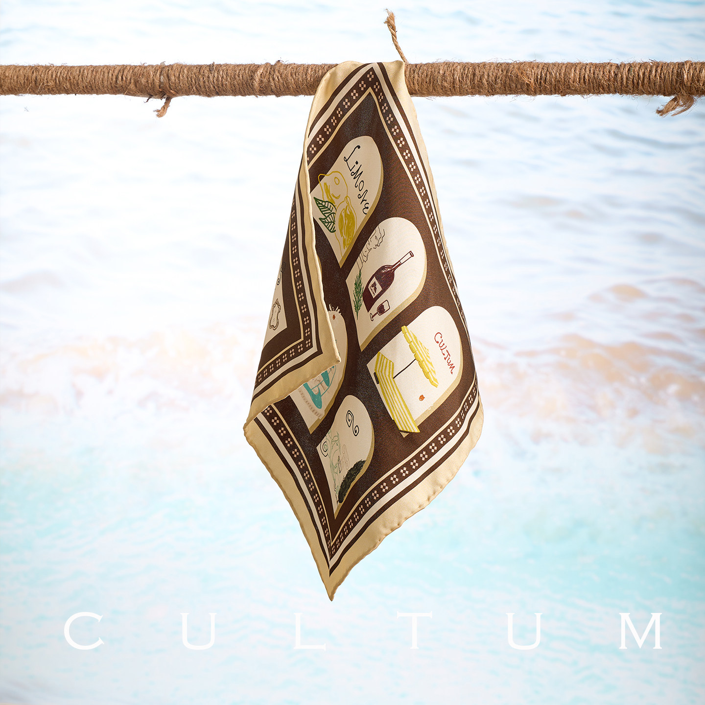【100%桑蚕丝】CULTUM春夏复古百搭真丝斜纹原创手绘图案口袋巾