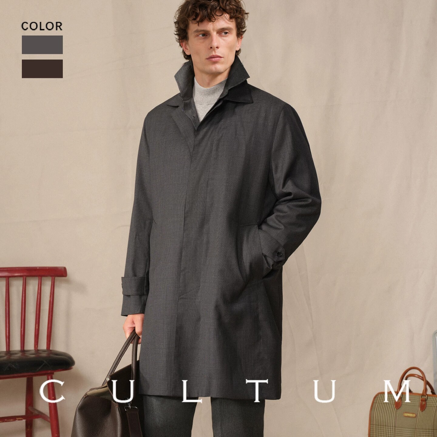 【50%精纺羊毛防水面料】 CULTUM亲王格中长款商务休闲风衣男外套