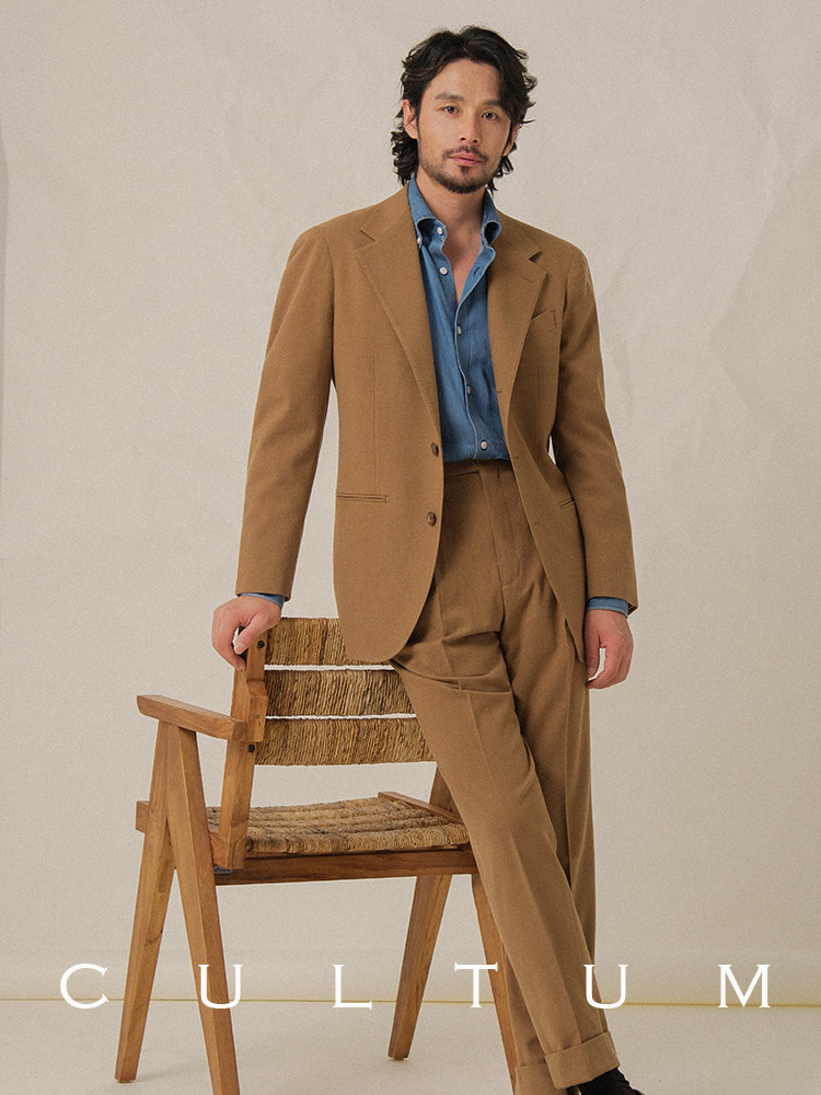 CULTUM THICKENED 456G HEAVY FLANNEL CASUAL SUIT SET MENS PREMIUM SOLID COLOR RETRO FORMAL SUIT