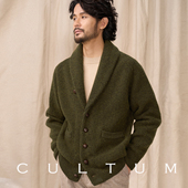男加厚毛衣外套 休闲青果领针织开衫 100%羊毛 CULTUM秋冬意式