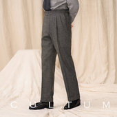 男 那不勒斯人字纹双褶高腰休闲西裤 100%羊毛粗花呢 CULTUM意式