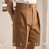 男休闲ivy风五分裤 CULTUM高腰双褶复古短裤 纯棉水洗 轻薄透气