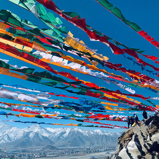 西藏拉萨五色经幡 隆达藏族经旗平安 五色布料手工棉风马旗经旗