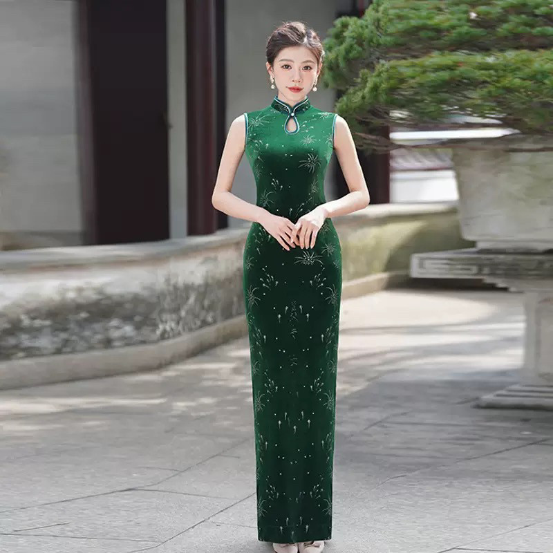 高级感黑色无袖国风长款旗袍2025新款年轻款女性感复古收腰晚礼服