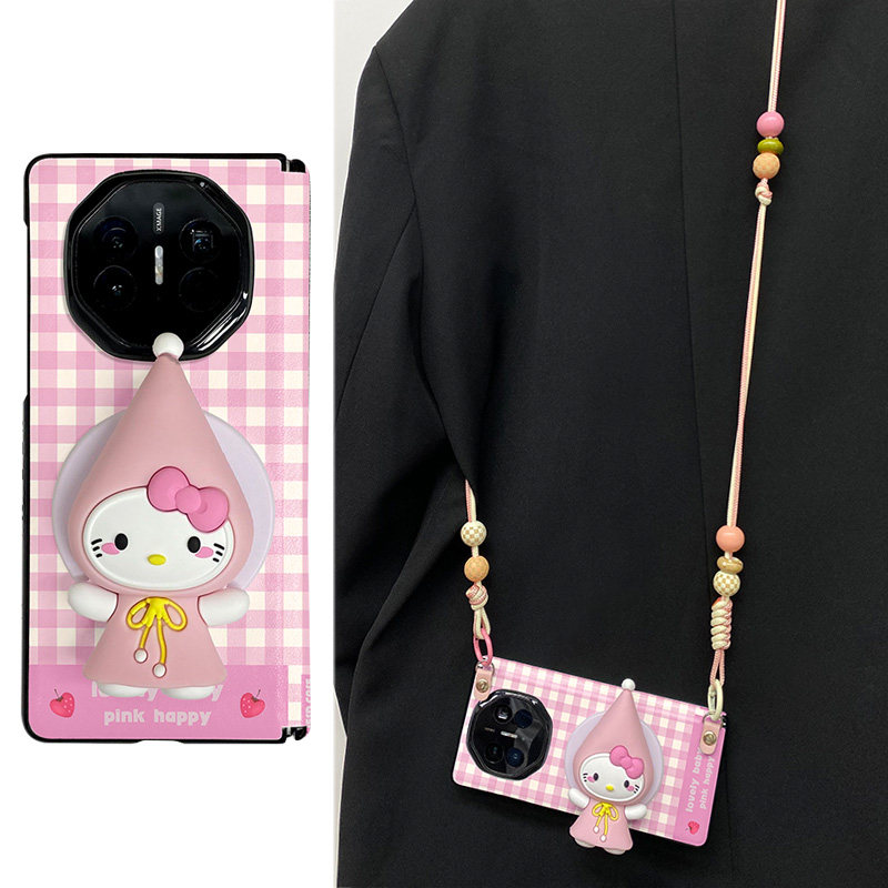 粉裙kt猫铰链全包适用于华为MateX7手机壳matex5典藏版MATEX6折叠屏荣耀V2防摔VS3中轴matex3保护套支架